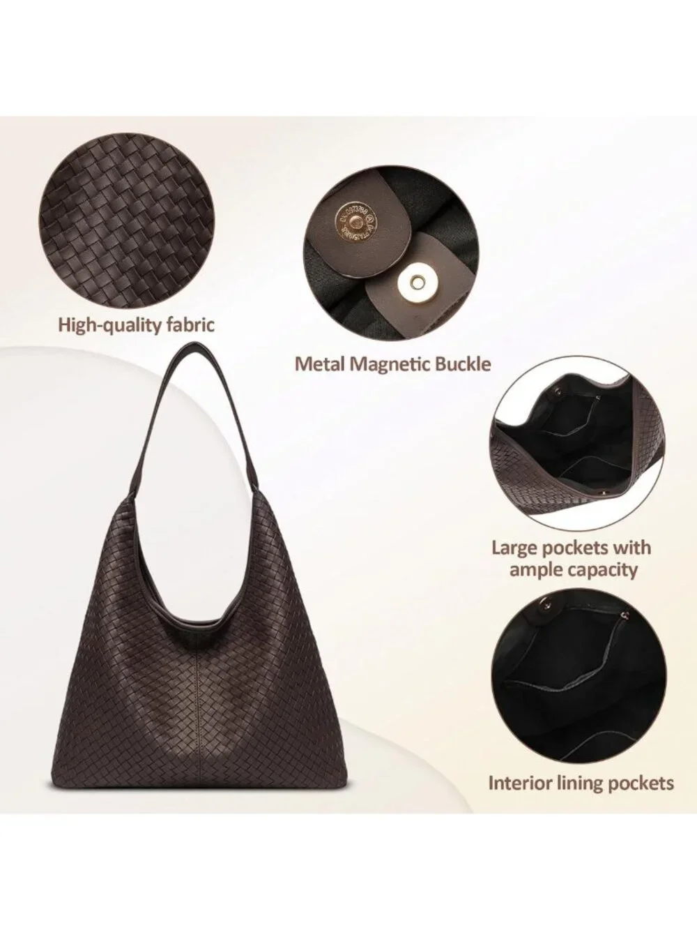 Stylish Woven Tote Bag for Women, Vegan Leather Hobo, Large Slouchy Work Purse